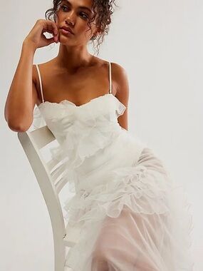 Free People White Ruffle Sheer Bodysuit